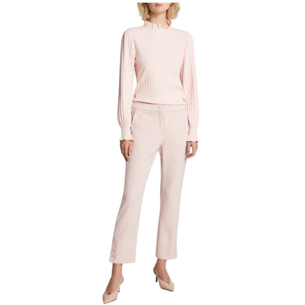 Max Mara Womens Stretchy Pink Zoraide Ruffle Collar Ribbed Sweater